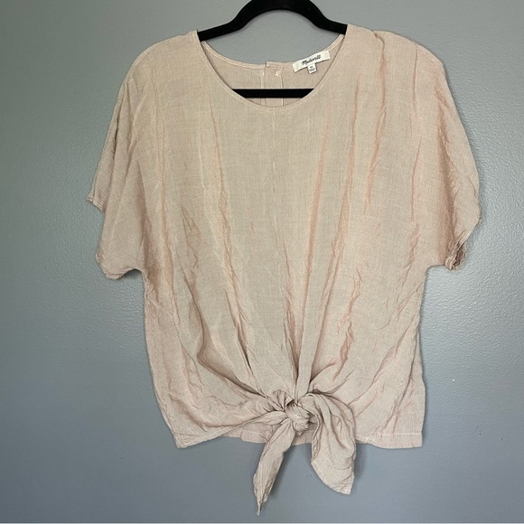 Madewell Button Back Tie Tee in Stripe Red Warm Nutmeg sz XL - Picture 6 of 14